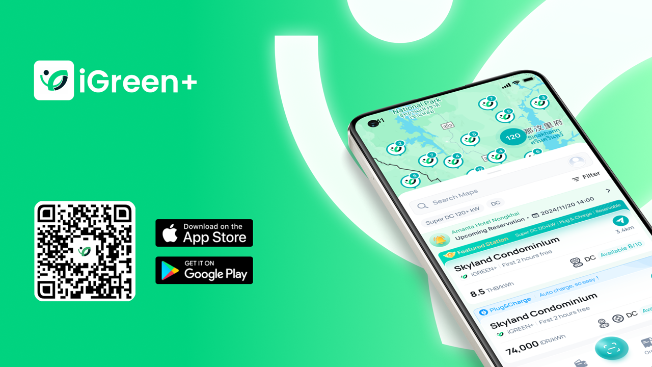 Aplikasi iGreen+ dengan peta stasiun dan informasi charging